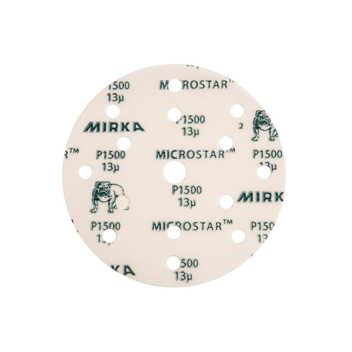 Mirka Microstar, 150 mm, 15-Loch: Herstellerabbildung mit abweichender Körnung; geliefert wird P1200.