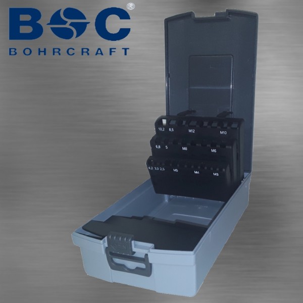 Bohrcraft Industrie-Kunststoffbox grau GK 12-K leer – 28-teilig für HGB DIN 352 + Spiralbohrer DIN 338