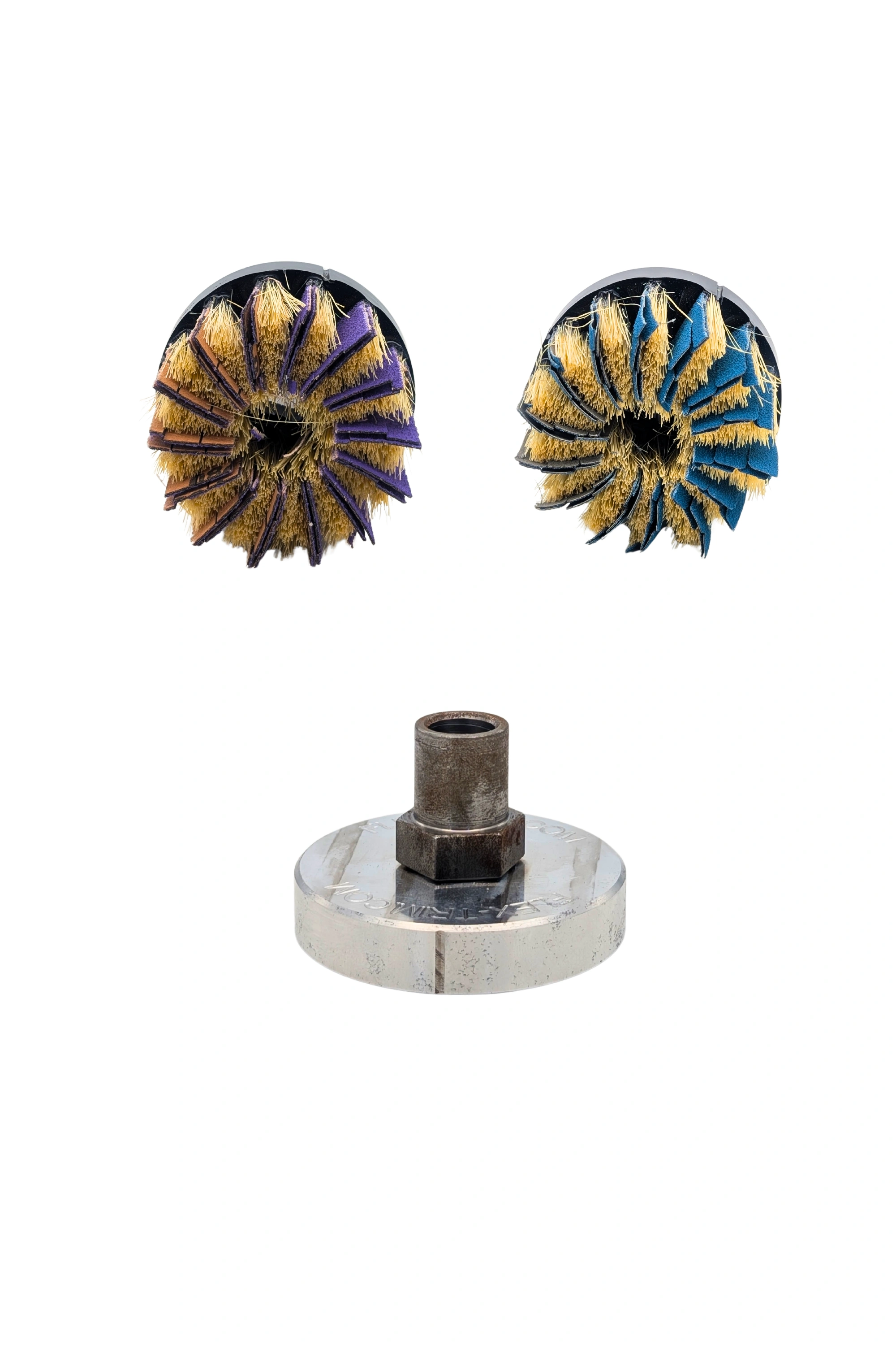 3-tlg. Fächer Schleif Bürsten - Set Ø 80mm entgraten – Keramik & Zirkon inkl. M14 Schnellwechseladapter
