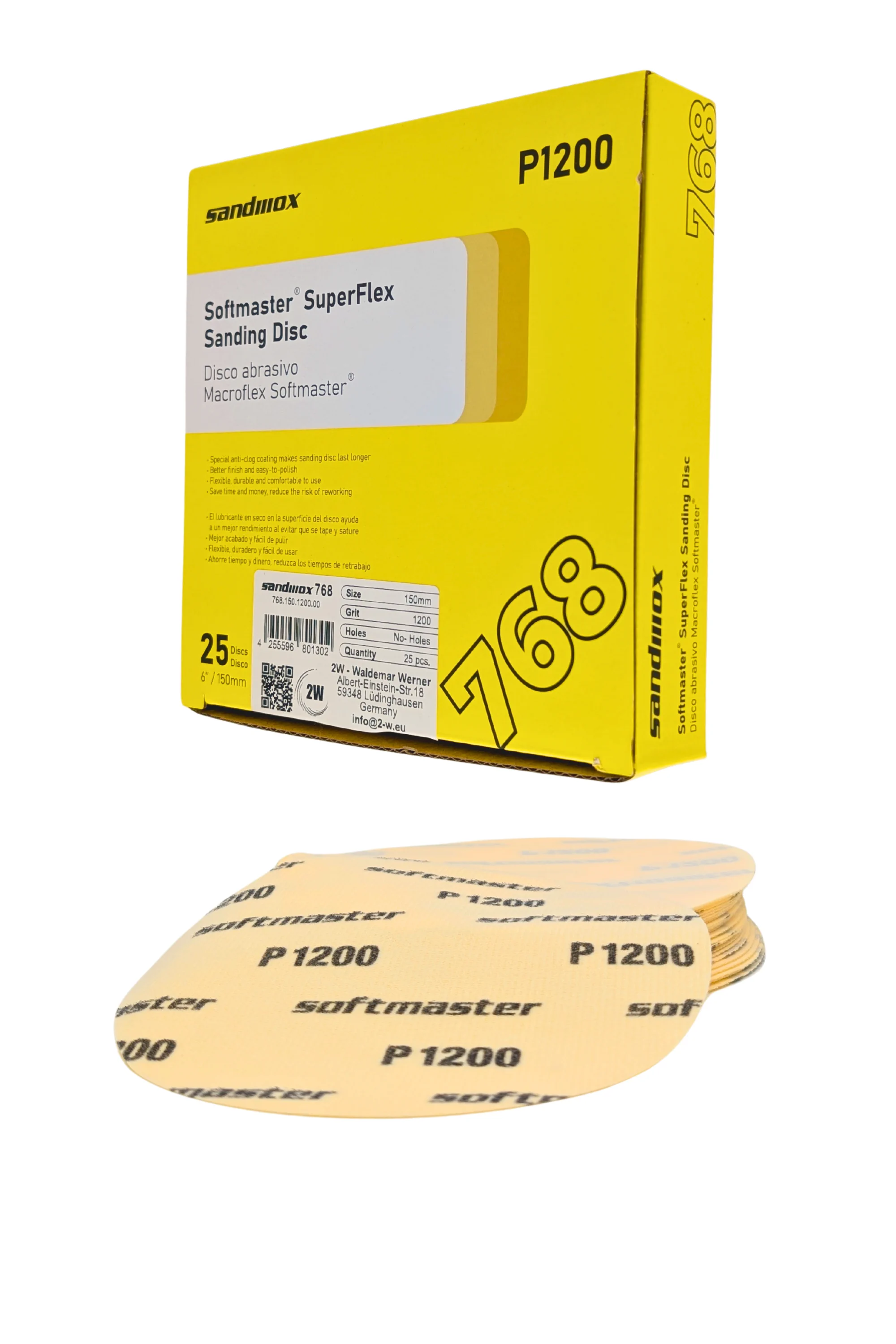 Sandwox 768 Superfine Schleifscheibe Ungelocht Ø150 mm Korn 1200 (25 Stück)