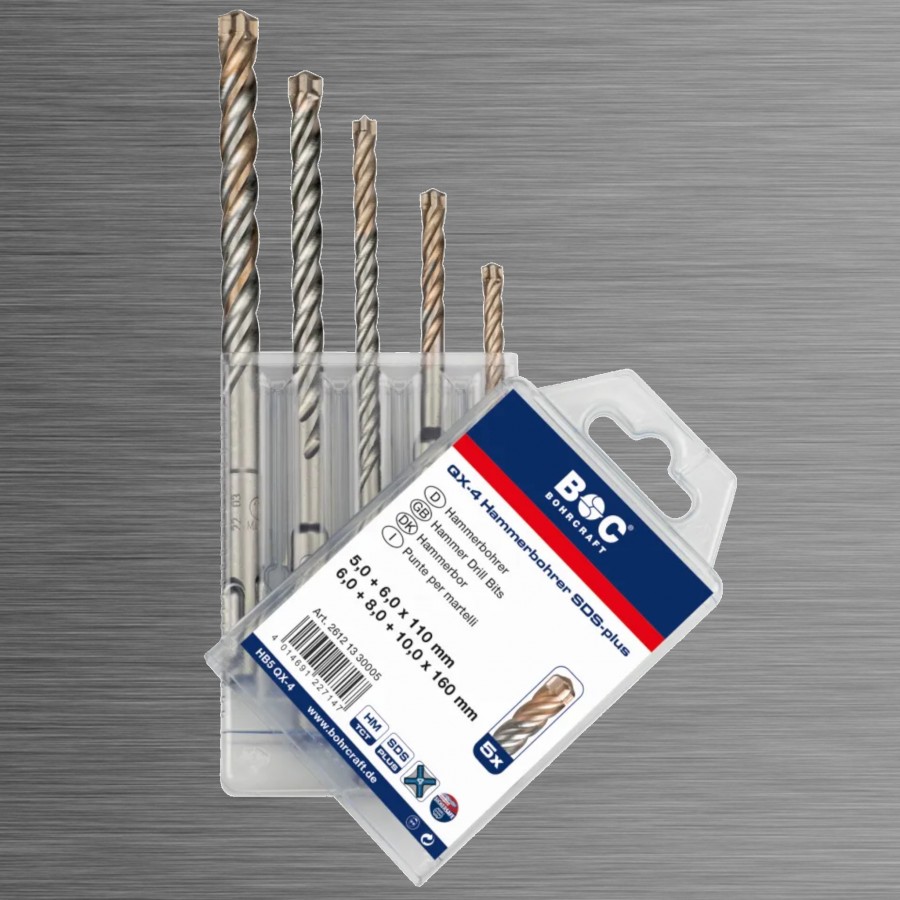 Bohrcraft QX-4 Hammerbohrer SDS-plus-Set, 5-teilig, Multi-Pack