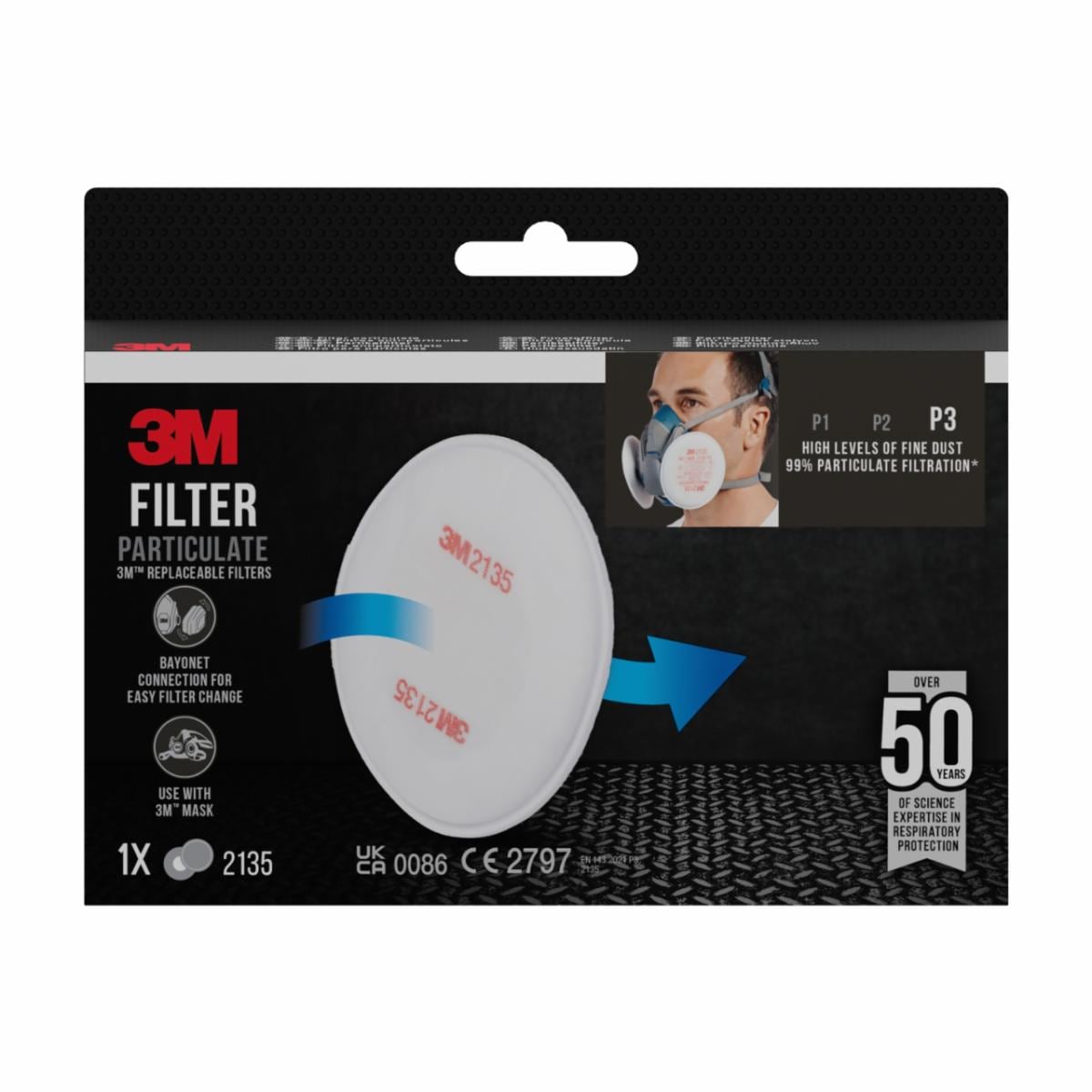 3M 2135 Partikelfilter P3 R mit Bajonettanschluss – Originalabbildung von 3M