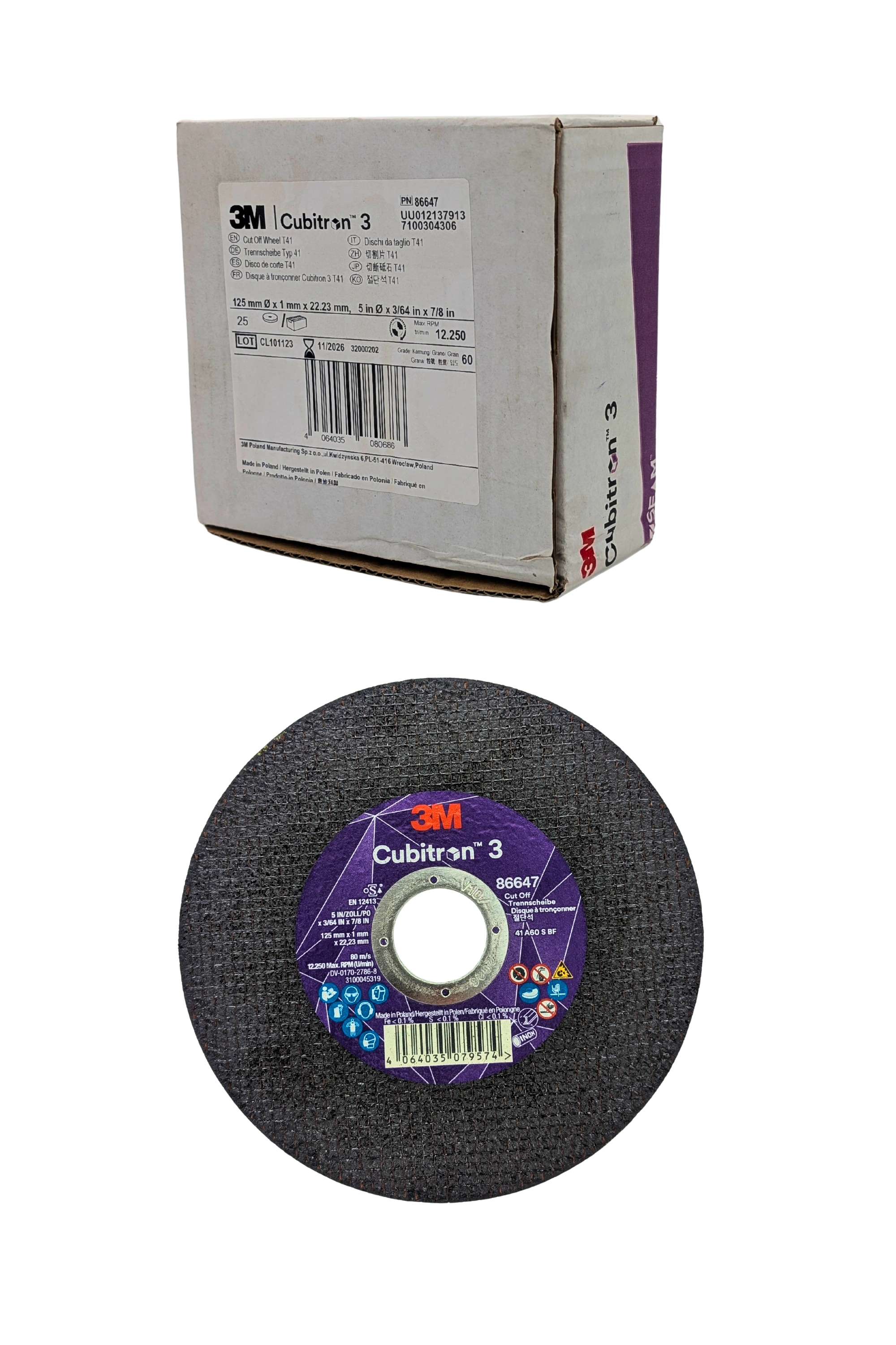 3M™ Cubitron™ 3 Trennscheibe Typ 41 | 125 mm x 1 mm x 22,23 mm (25 Stk. pro Karton)