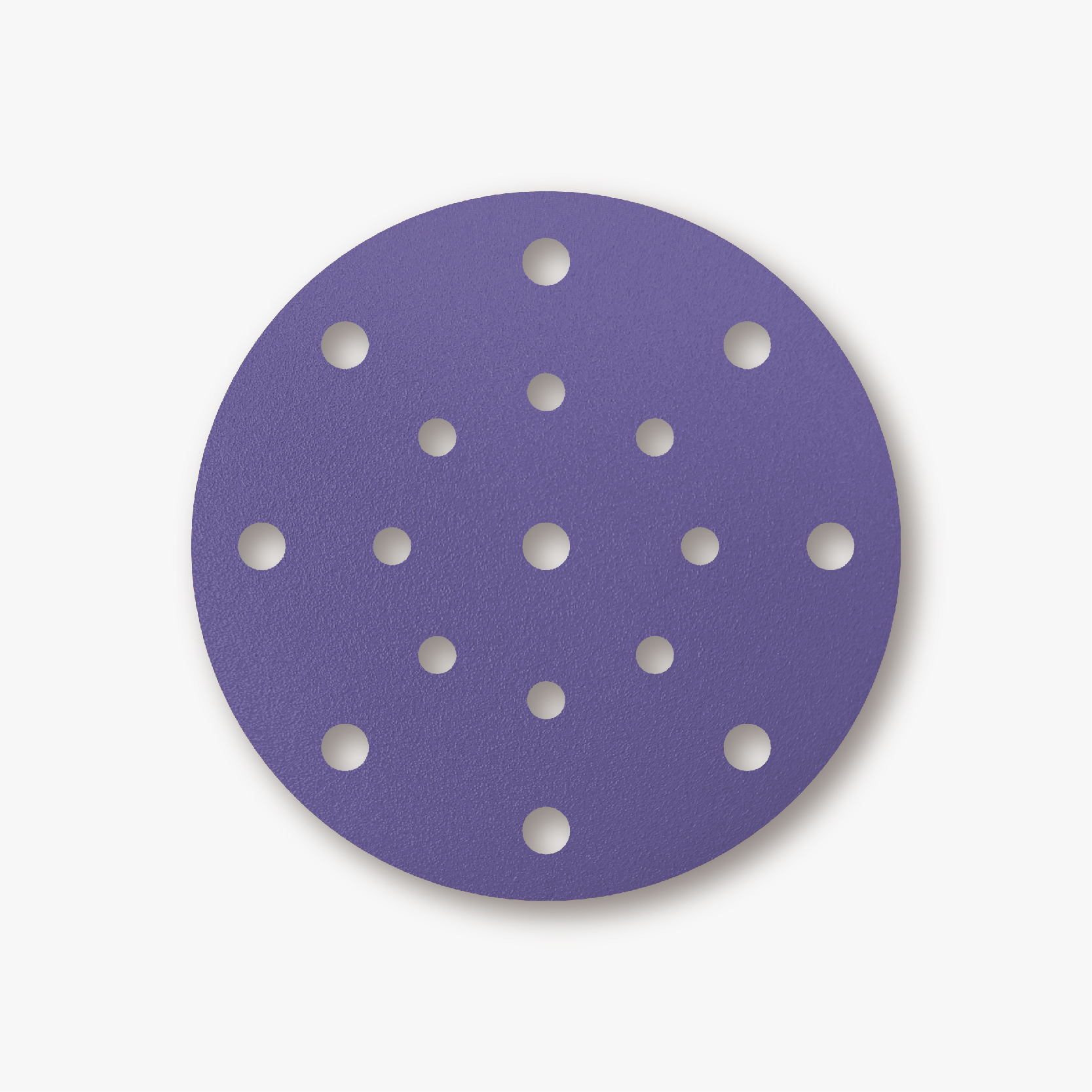 Violette Schleifseite einer Sandwox 328 Purple Klettscheibe mit 15 Absauglöchern