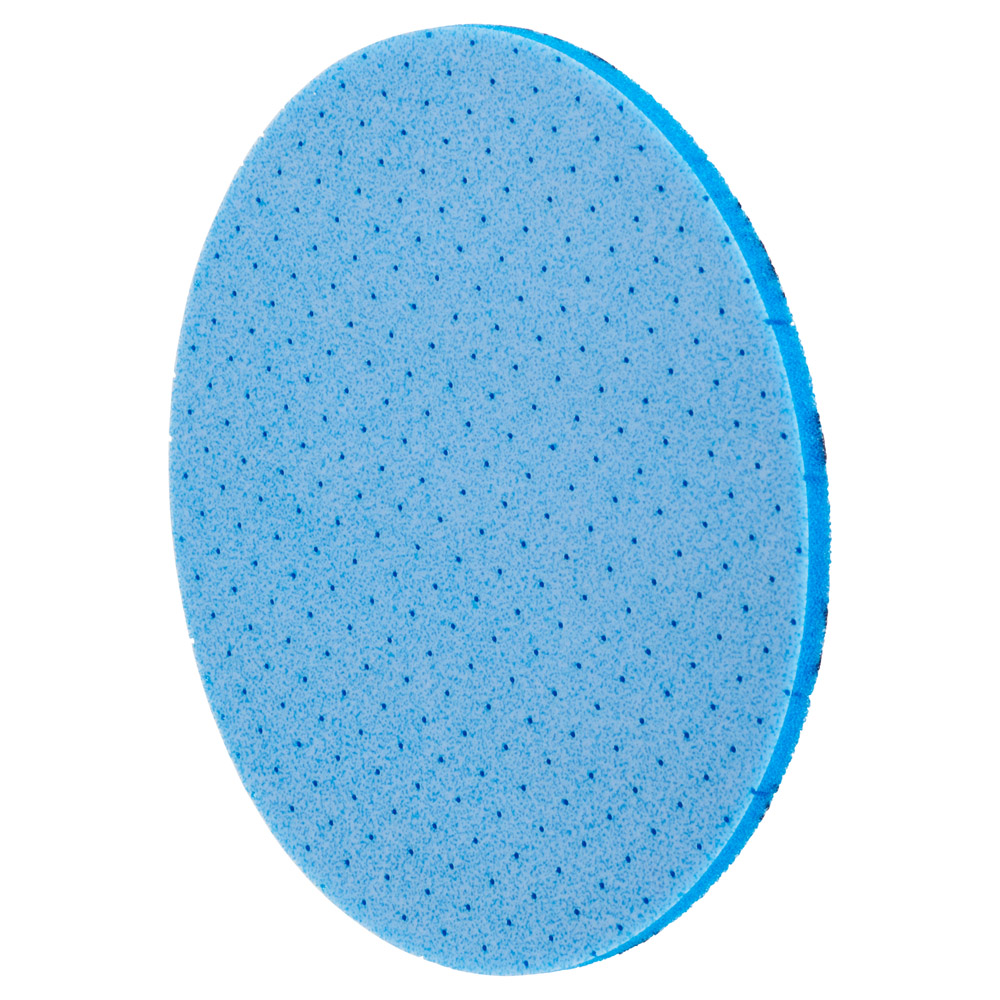 Blaue 3M Hookit Flexible Feinschleifscheibe mit Schaumstoffträger