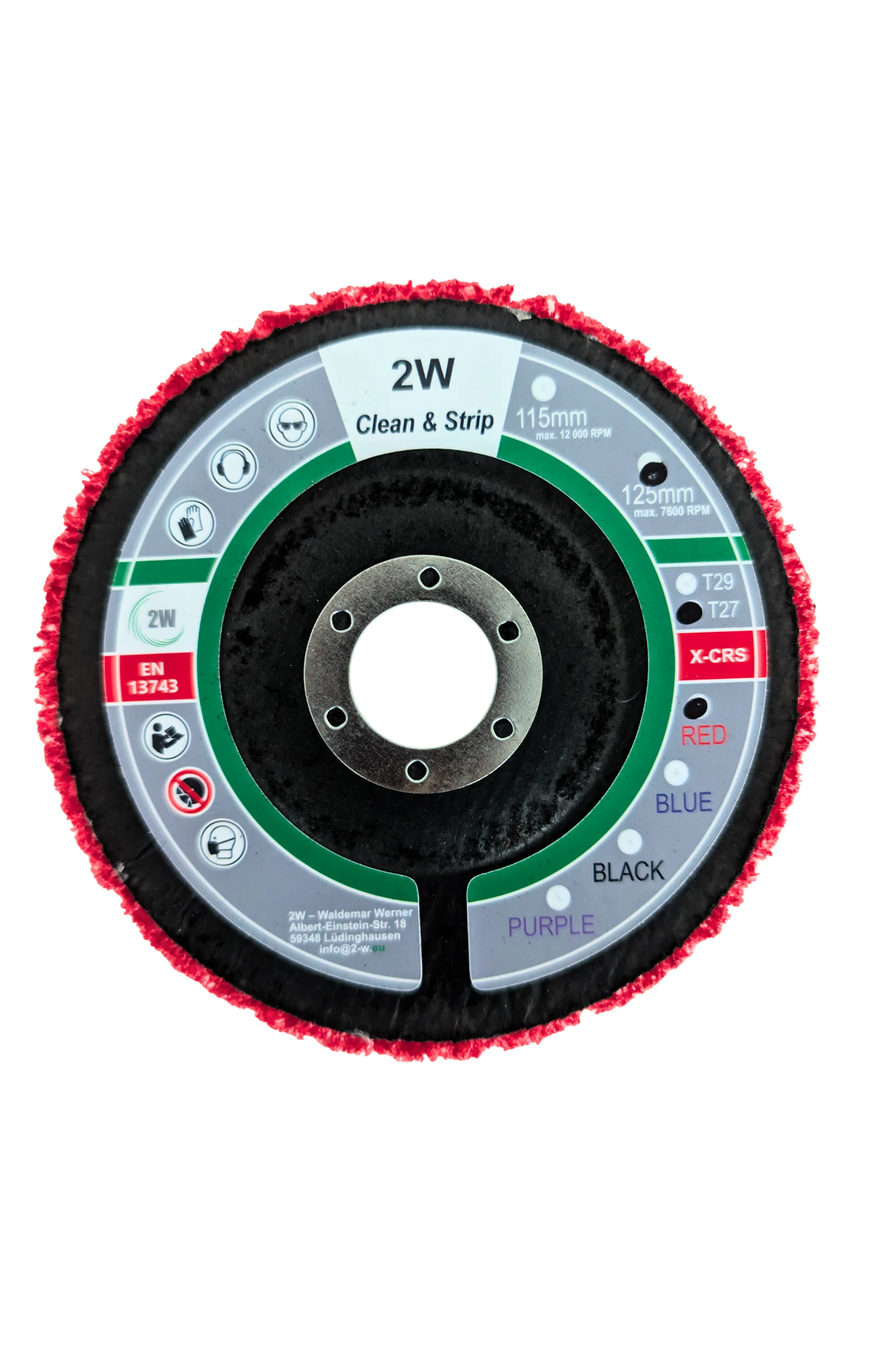 2W FD-CS Grobreinigungsscheibe 125 mm x 22 mm, RED – Aggressiv & Langlebig