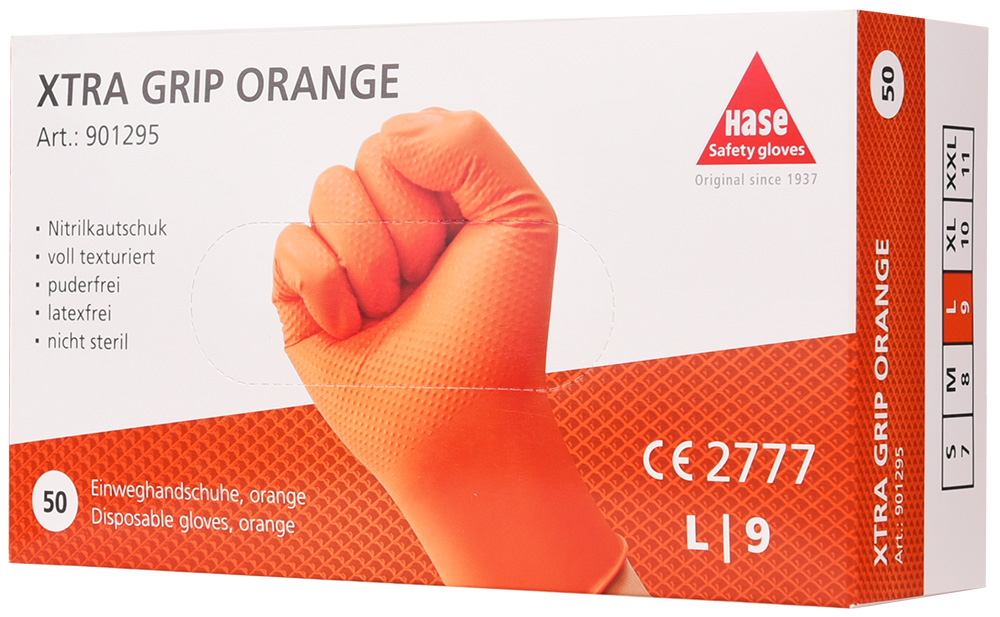 Hase Nitril XTRA Grip Orange – Herstellerabbildung der Produktserie; Größe und Ausführung siehe gewählten Artikel