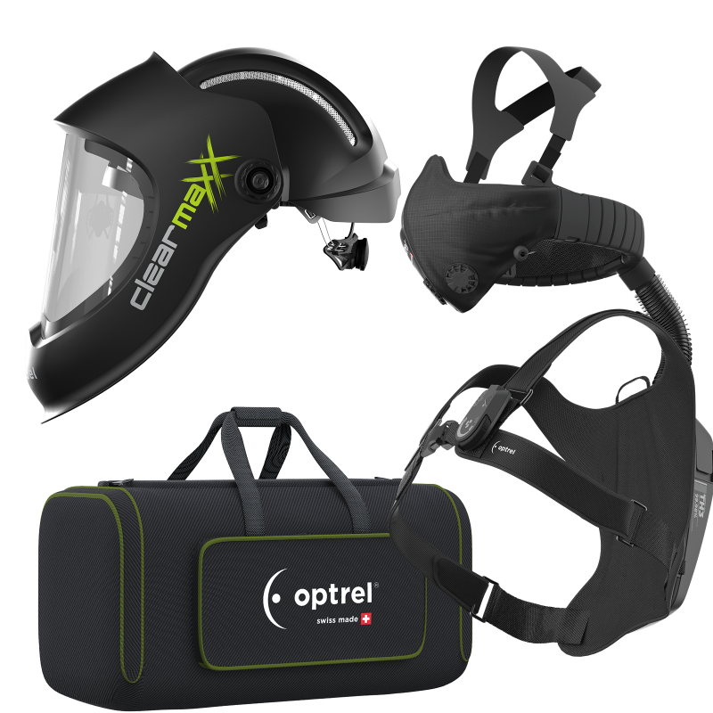 Optrel Schleifhelm-Komplettset clearmaxx mit Isofit X & Hardhat + swiss air Atemschutzsystem komplett mit – Artikel 4600.115