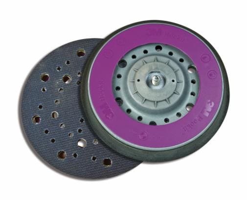 3M Hookit 50543 Multihole-Stützteller 150 mm, M8, Soft – Original-Herstelleransicht von Ober- und Klettseite