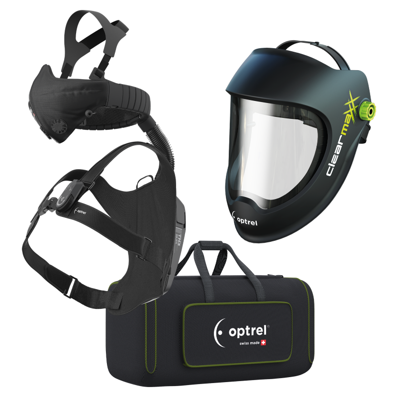 Optrel Schleifhelm-Komplettset clearmaxx + swiss air Atemschutzsystem komplett mit Control Panel – Artikel 4600.110