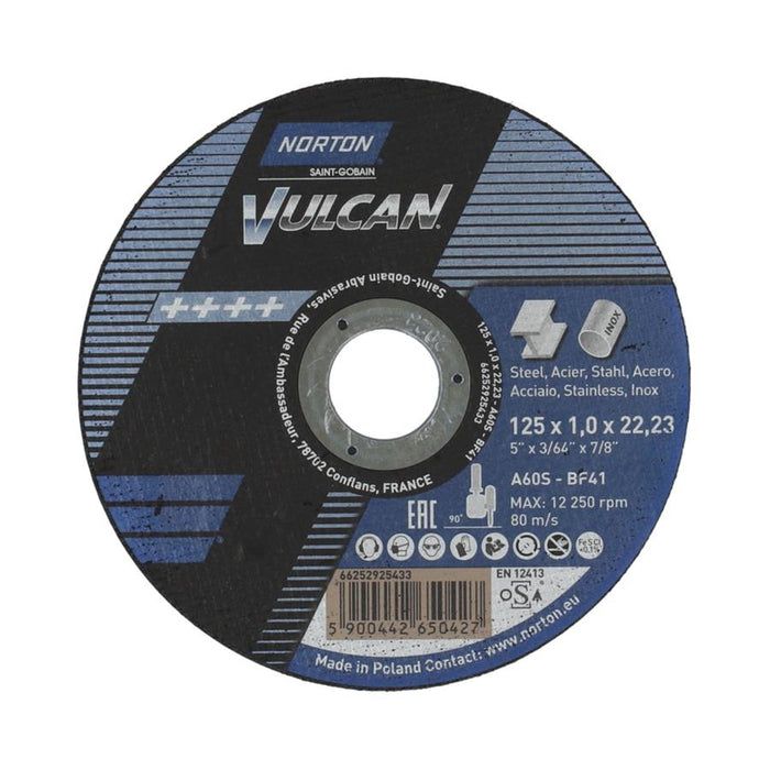 Norton Vulcan Trennscheibe 125 × 1 × 22,23 mm, A60S-BF41; Originalaufdruck Artikel 66252925433